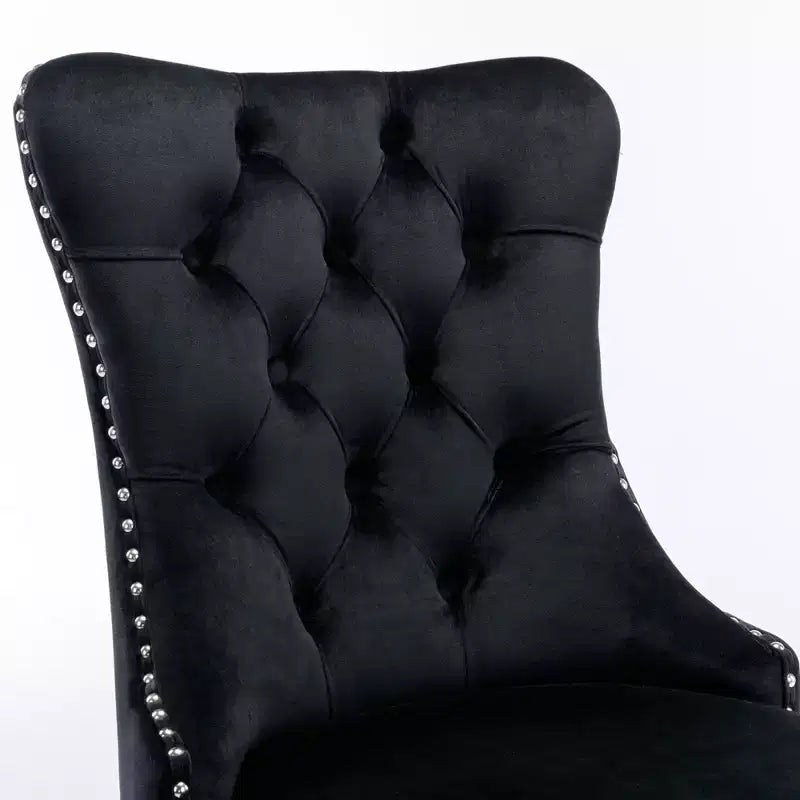 Ensemble de 2 chaises de salle à manger contemporaines en velours capitonné gris avec pieds en acier inoxydable chromé et garniture cloutée