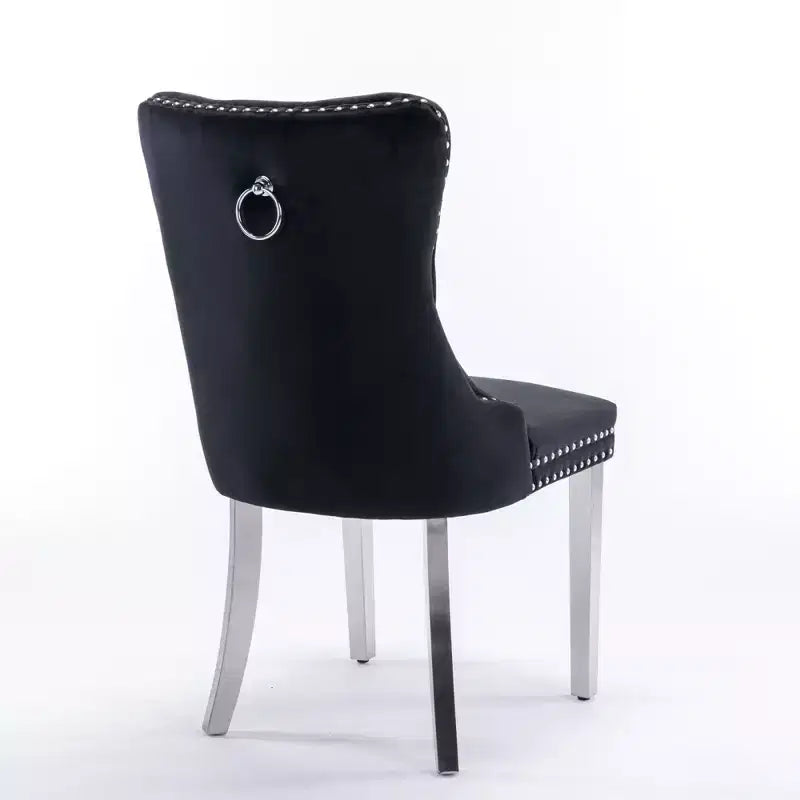 Ensemble de 2 chaises de salle à manger contemporaines en velours capitonné gris avec pieds en acier inoxydable chromé et garniture cloutée