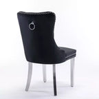 Ensemble de 2 chaises de salle à manger contemporaines en velours capitonné gris avec pieds en acier inoxydable chromé et garniture cloutée