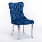 Ensemble de 2 chaises de salle à manger contemporaines en velours capitonné gris avec pieds en acier inoxydable chromé et garniture cloutée