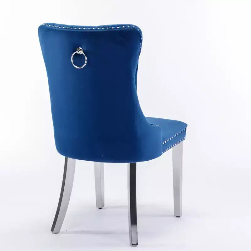 Ensemble de 2 chaises de salle à manger contemporaines en velours capitonné gris avec pieds en acier inoxydable chromé et garniture cloutée