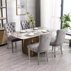 Ensemble de 2 chaises de salle à manger contemporaines en velours capitonné gris avec pieds en acier inoxydable chromé et garniture cloutée
