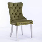 Ensemble de 2 chaises de salle à manger contemporaines en velours capitonné gris avec pieds en acier inoxydable chromé et garniture cloutée