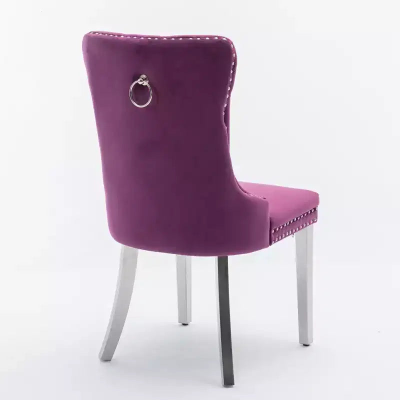 Ensemble de 2 chaises de salle à manger contemporaines en velours capitonné gris avec pieds en acier inoxydable chromé et garniture cloutée