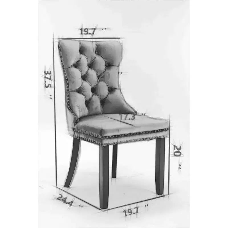 Ensemble de 2 chaises de salle à manger contemporaines en velours capitonné gris avec pieds en acier inoxydable chromé et garniture cloutée