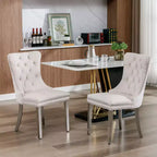 Ensemble de 2 chaises de salle à manger contemporaines en velours capitonné gris avec pieds en acier inoxydable chromé et garniture cloutée