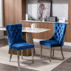 Ensemble de 2 chaises de salle à manger contemporaines en velours capitonné gris avec pieds en acier inoxydable chromé et garniture cloutée