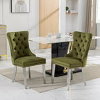 Ensemble de 2 chaises de salle à manger contemporaines en velours capitonné gris avec pieds en acier inoxydable chromé et garniture cloutée