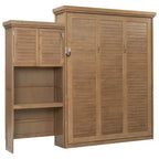 Lit escamotable grand lit (Queen Size) Whisen Wood avec plusieurs étagères de rangement et décorations à persiennes