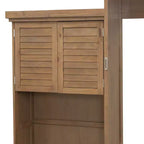 Lit escamotable grand lit (Queen Size) Whisen Wood avec plusieurs étagères de rangement et décorations à persiennes
