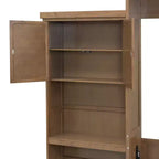 Lit escamotable grand lit (Queen Size) Whisen Wood avec plusieurs étagères de rangement et décorations à persiennes