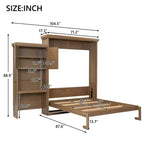Lit escamotable grand lit (Queen Size) Whisen Wood avec plusieurs étagères de rangement et décorations à persiennes