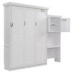 Lit escamotable grand lit (Queen Size) Whisen Wood avec plusieurs étagères de rangement et décorations à persiennes