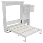 Lit escamotable grand lit (Queen Size) Whisen Wood avec plusieurs étagères de rangement et décorations à persiennes