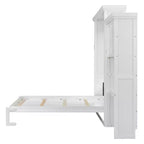 Lit escamotable grand lit (Queen Size) Whisen Wood avec plusieurs étagères de rangement et décorations à persiennes