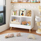 Étagère à livres et organisateur de jouets pour enfants, bibliothèque ouverte en bois à 5 compartiments, organisateur de rangement pour bébé à 2 niveaux avec pieds, autoportant pour salle de jeux