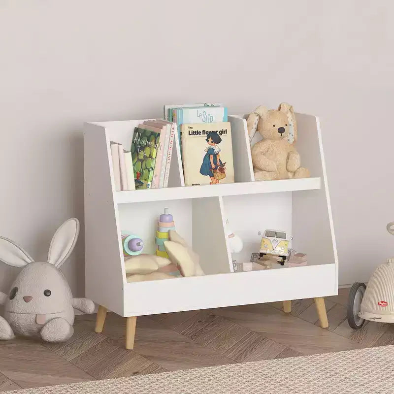 Étagère à livres et organisateur de jouets pour enfants, bibliothèque ouverte en bois à 5 compartiments, organisateur de rangement pour bébé à 2 niveaux avec pieds, autoportant pour salle de jeux