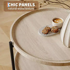 Table basse ronde, Table basse ronde en bois à 2 niveaux, Dessus de table rustique en bois, Tables basses rondes avec étagère de rangement pour salon, appartement