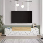 Meuble TV HomeStock Floyd, feutre blanc - Meuble de divertissement avec impression UV, console de 160 cm avec étagères de rangement et portes