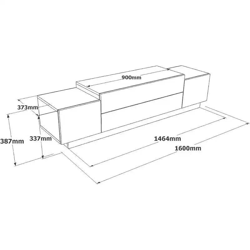 Meuble TV HomeStock Floyd, feutre blanc - Meuble de divertissement avec impression UV, console de 160 cm avec étagères de rangement et portes
