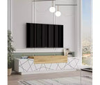 Meuble TV HomeStock Floyd, feutre blanc - Meuble de divertissement avec impression UV, console de 160 cm avec étagères de rangement et portes