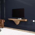 HomeStock Meuble TV mural flottant Parametric de 50 pouces, design géométrique moderne en bois, décor mural en chêne naturel, étagère 3D ondulée pour salon et salle de jeux