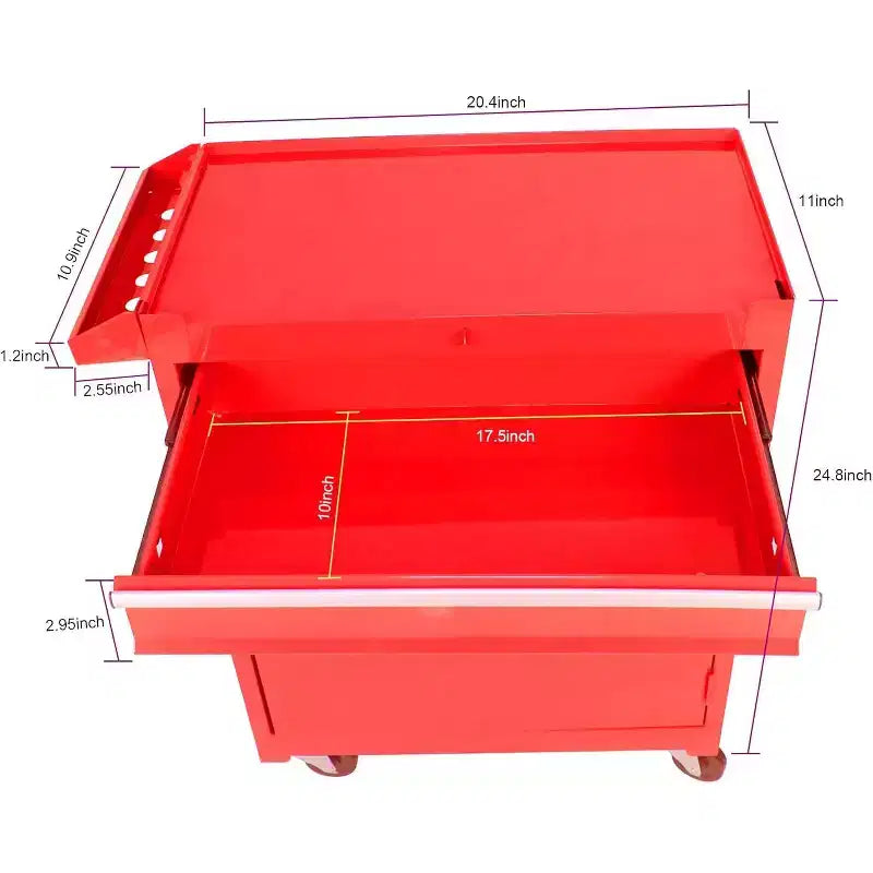 Servante d'atelier roulante à 5 tiroirs, avec étagère réglable et chariot de rangement portable détachable pour garage, entrepôt, atelier, rouge
