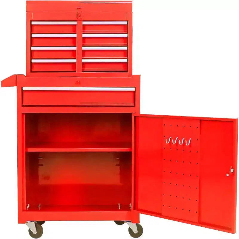 Servante d'atelier roulante à 5 tiroirs, avec étagère réglable et chariot de rangement portable détachable pour garage, entrepôt, atelier, rouge