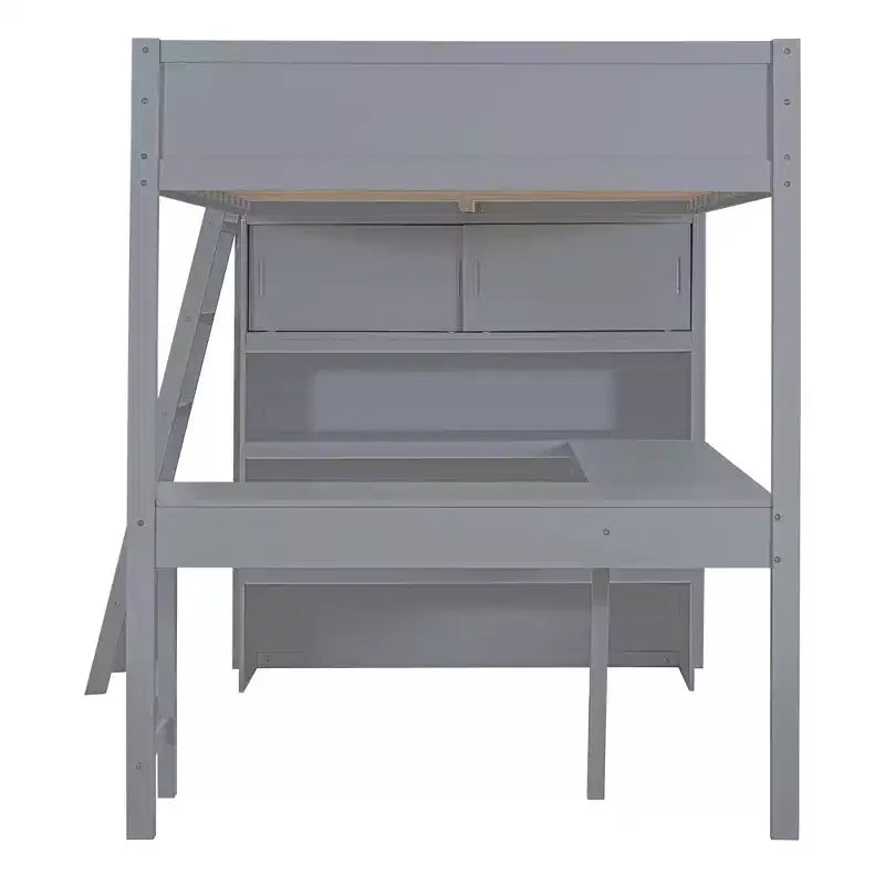 Lit mezzanine pleine grandeur avec bureau et étagères, cadre de lit mezzanine en bois avec deux tiroirs intégrés pour chambre à coucher