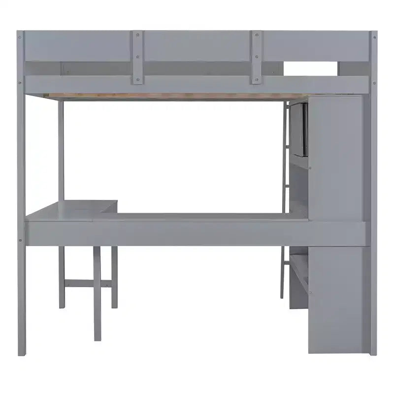 Lit mezzanine pleine grandeur avec bureau et étagères, cadre de lit mezzanine en bois avec deux tiroirs intégrés pour chambre à coucher