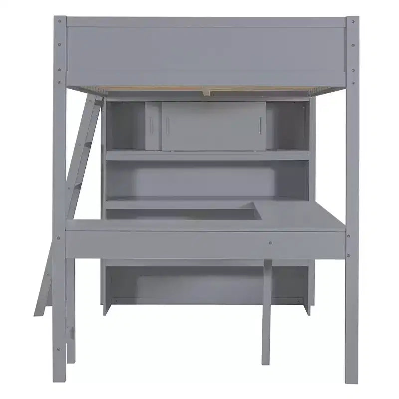 Lit mezzanine pleine grandeur avec bureau et étagères, cadre de lit mezzanine en bois avec deux tiroirs intégrés pour chambre à coucher