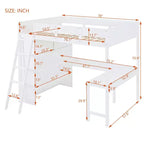 Lit mezzanine pleine grandeur avec bureau et étagères, cadre de lit mezzanine en bois avec deux tiroirs intégrés pour chambre à coucher