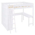 Lit mezzanine pleine grandeur avec bureau et étagères, cadre de lit mezzanine en bois avec deux tiroirs intégrés pour chambre à coucher