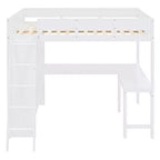 Lit mezzanine pleine grandeur avec bureau et étagères, cadre de lit mezzanine en bois avec deux tiroirs intégrés pour chambre à coucher