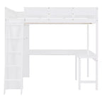 Lit mezzanine pleine grandeur avec bureau et étagères, cadre de lit mezzanine en bois avec deux tiroirs intégrés pour chambre à coucher