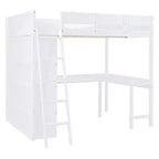 Lit mezzanine pleine grandeur avec bureau et étagères, cadre de lit mezzanine en bois avec deux tiroirs intégrés pour chambre à coucher