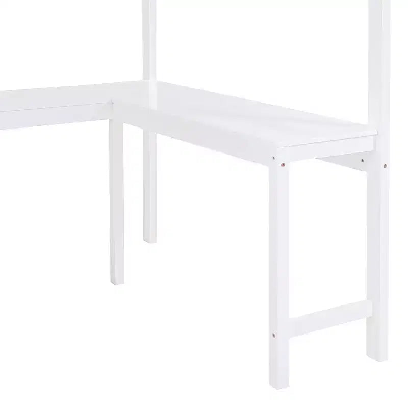 Lit mezzanine pleine grandeur avec bureau et étagères, cadre de lit mezzanine en bois avec deux tiroirs intégrés pour chambre à coucher