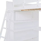 Lit mezzanine pleine grandeur avec bureau et étagères, cadre de lit mezzanine en bois avec deux tiroirs intégrés pour chambre à coucher