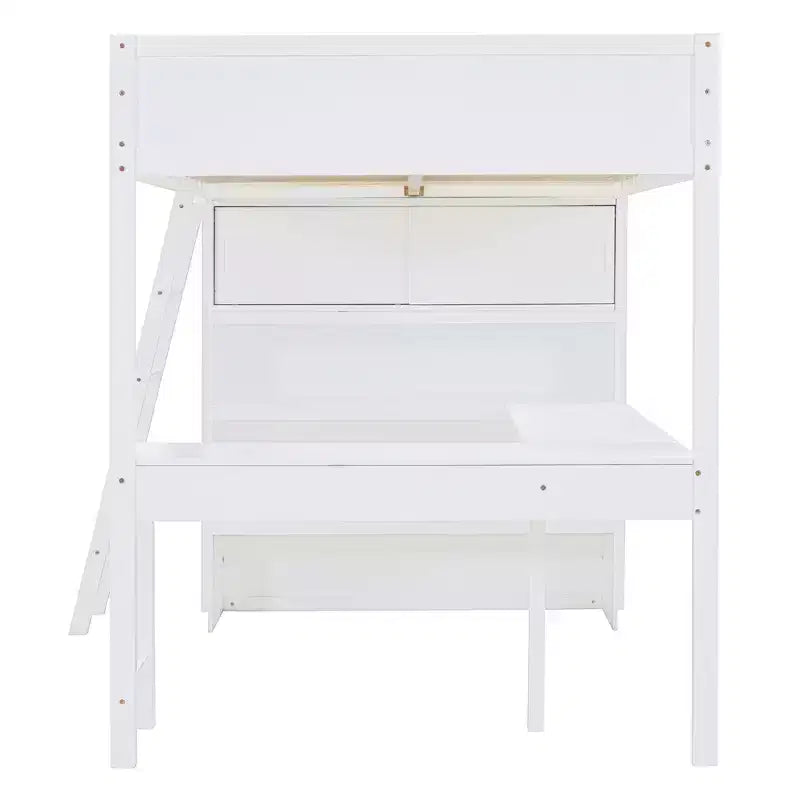 Lit mezzanine pleine grandeur avec bureau et étagères, cadre de lit mezzanine en bois avec deux tiroirs intégrés pour chambre à coucher