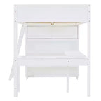 Lit mezzanine pleine grandeur avec bureau et étagères, cadre de lit mezzanine en bois avec deux tiroirs intégrés pour chambre à coucher