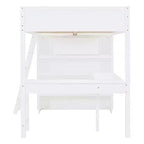 Lit mezzanine pleine grandeur avec bureau et étagères, cadre de lit mezzanine en bois avec deux tiroirs intégrés pour chambre à coucher