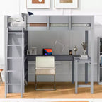 Lit mezzanine pleine grandeur avec bureau et étagères, cadre de lit mezzanine en bois avec deux tiroirs intégrés pour chambre à coucher