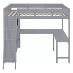 Lit mezzanine pleine grandeur avec bureau et étagères, cadre de lit mezzanine en bois avec deux tiroirs intégrés pour chambre à coucher