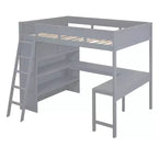 Lit mezzanine pleine grandeur avec bureau et étagères, cadre de lit mezzanine en bois avec deux tiroirs intégrés pour chambre à coucher