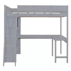 Lit mezzanine pleine grandeur avec bureau et étagères, cadre de lit mezzanine en bois avec deux tiroirs intégrés pour chambre à coucher