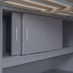 Lit mezzanine pleine grandeur avec bureau et étagères, cadre de lit mezzanine en bois avec deux tiroirs intégrés pour chambre à coucher