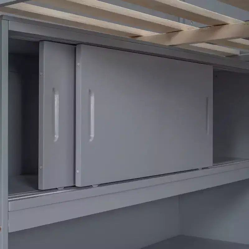 Lit mezzanine pleine grandeur avec bureau et étagères, cadre de lit mezzanine en bois avec deux tiroirs intégrés pour chambre à coucher