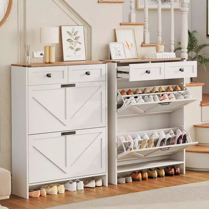 Meuble de rangement à chaussures mince avec 2 tiroirs et 2 portes autoportant