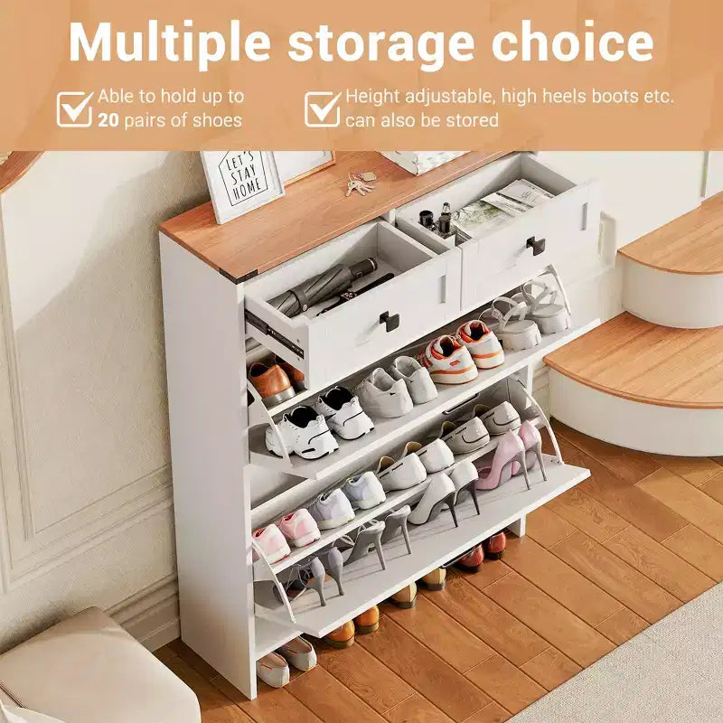 Meuble de rangement à chaussures mince avec 2 tiroirs et 2 portes autoportant