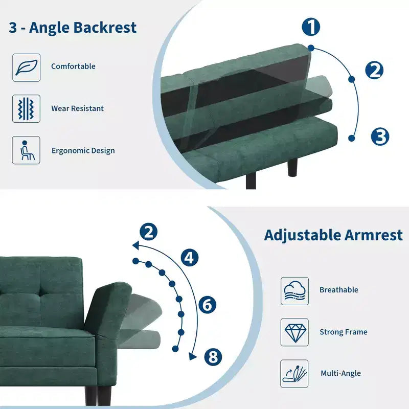 89 canapé futon, canapé-lit moderne avec dossier et accoudoirs réglables, canapé-lit futon convertible avec 2 oreillers pour salon, chambre à coucher